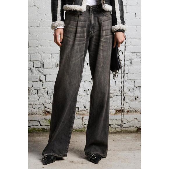 NWT R13 Damon Plated WIde Leg Jeans in Ellery Black Size 26